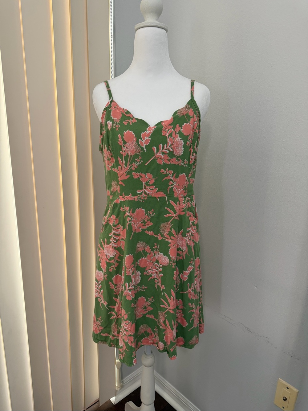 Market & Spruce Olive Green Mini Dress with Coral Floral Print